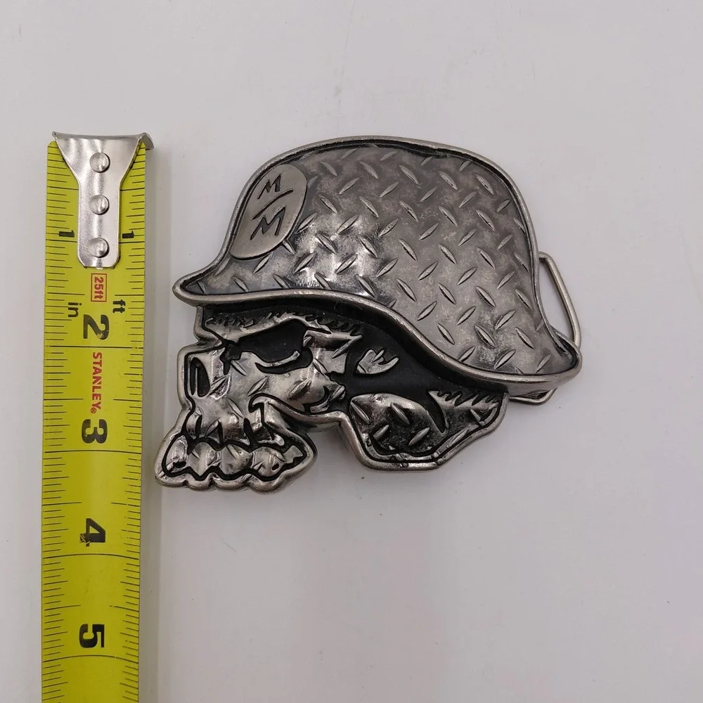Metal Mulisha Skull Helmet Belt Buckle Silver Tone Motocross Logo Y2K Streetwear